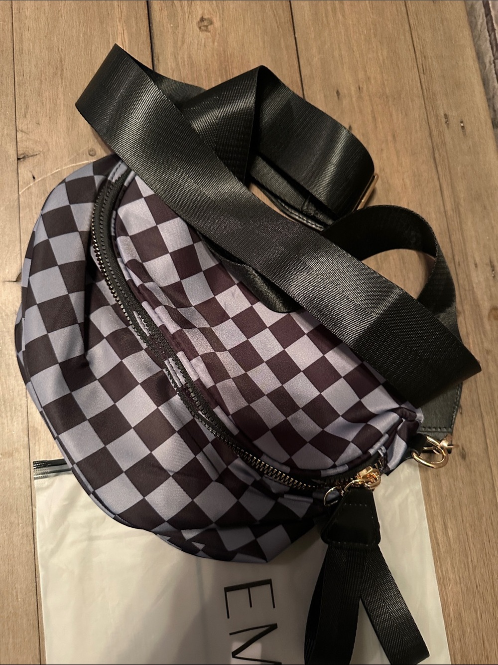 Emmafy Checkerboard Crossbody Belt Bag in Black and Gray